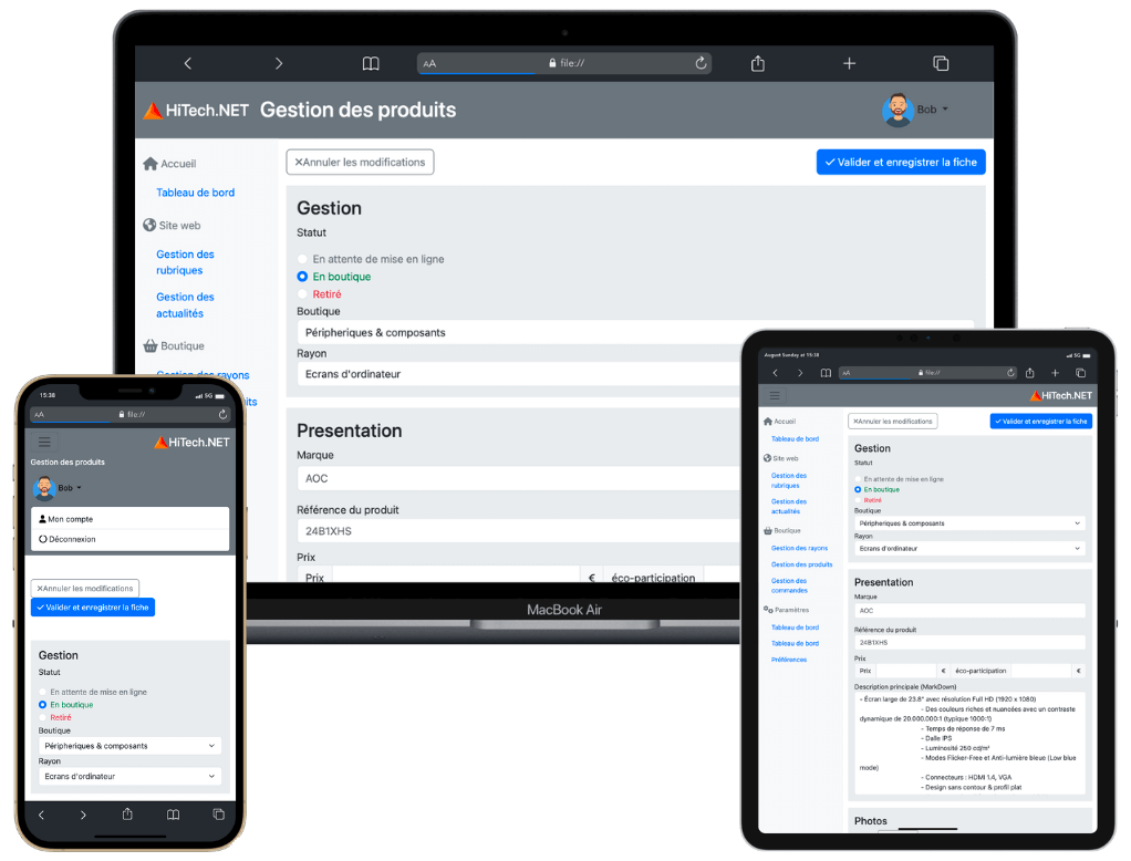 Mockup Website e-commerce administration section project